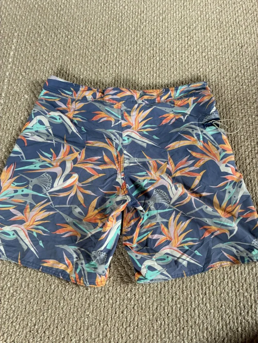 PATAGONIA Board Shorts Mens 33 Blue Floral Bird of Paradise Swim Trunks Surf